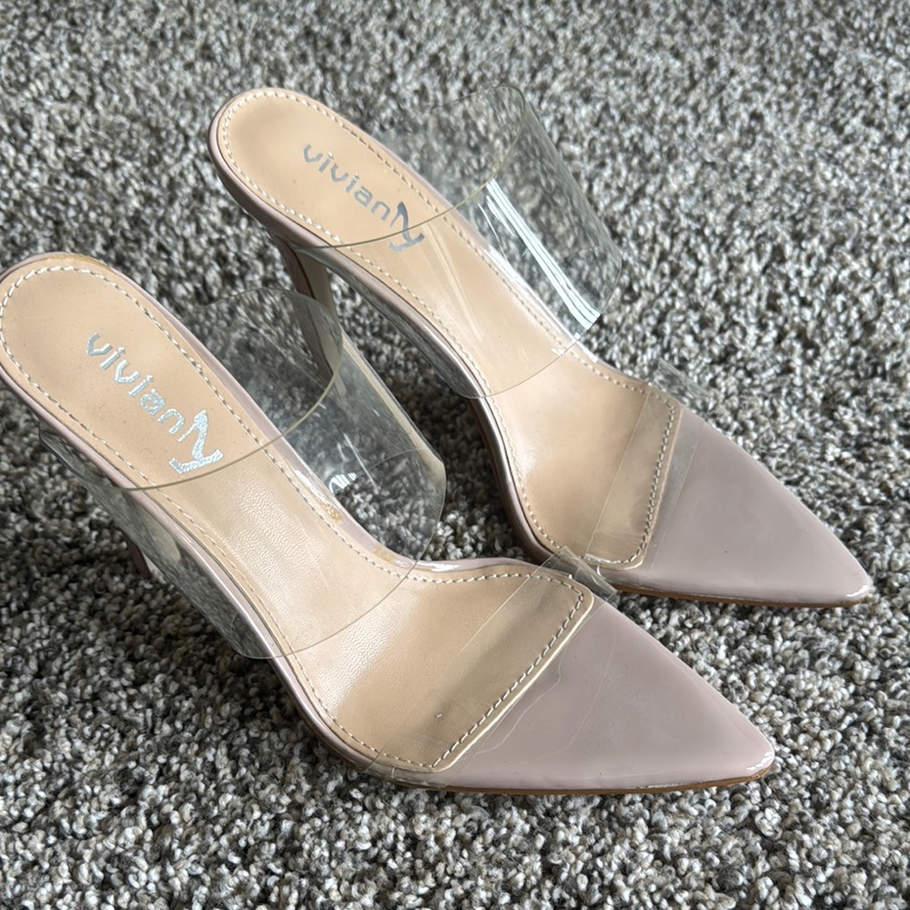 Viviana Tan Clear Strap Heels